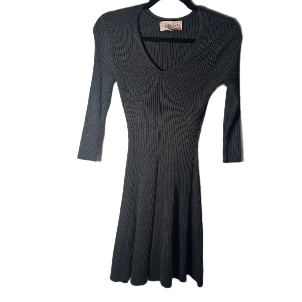 Philosophy dark grey Ribbed V-Neck A line Dress